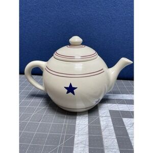 HARTSTONE POTTERY STONEWARE LARGE TEAPOT 1989 Blue stars and Red stripes VINTAGE